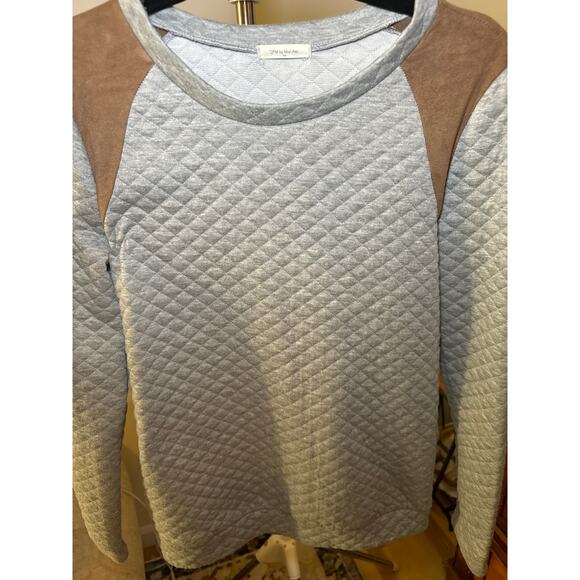 Grey 12PM by Mon Ami Gray sweater Quilted Elbow Patch Sweatshirt Women's Size M - Picture 4 of 6